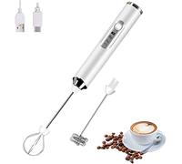 HYTTER - Espumador de leche eléctrico portátil con 2 cabezas, batidor de espuma con USB recargable de 3 velocidades, mezclador de espuma para latte, capuchino, chocolate caliente, huevo (Blanco)
