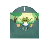 HYTTER Tarjeta de felicitación de papel perlado con diseño de rana haciendo yoga, color verde oscuro, perfecta para Navidad, día de San Valentín, aniversario de boda y más