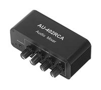 Hyuduo Conmutador de Audio Bidireccional, Selector de Interruptor Estéreo de 4 Vías con 4 Entradas y 2 Salidas, CC 5 V a 19 V, L R y Divisor de Audio de 3,5 Mm para TV, PC, Teléfono, Altavoz,