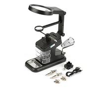 Hyuduo Estación de Trabajo de Soldador USB con Luces LED y Lupa 3X/4.5X/25X, Lente Acrílica de Metal ABS, Base Estable para Reparación Electrónica, Clips de Placa de Circuito y Almacenamiento de