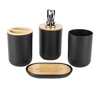 Hyuduo Kit De Almacenamiento De Baño De 4 Piezas, Juego De Organizador De Baño, Soporte para Cepillo De Dientes, Jabonera, Dispensador De Loción Y Taza(Negro),Baño Diario