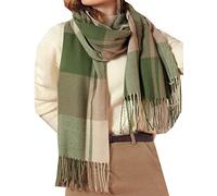 HYUET Bufandas Mujer Invierno Grande a Cuadros, Cachemira Chal Cálido Moda Largas Bufandas Mujer Invierno de Punto con Flecos para Mujeres Hombres,verde-2,65 * 185 cm