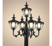 HYUIND farola Exterior Farola de Exterior, 5 Luces, IP55, Impermeable, de Vidrio, for Exteriores, Estilo Victoriano Retro, de Aluminio, for Patio, césped, Villa, jardín(Black,H2.5m)