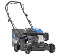 Hyundai Cortacésped de Gasolina, 16 Pulgadas de Ancho de Corte de 39 cm, Motor de 131 CC, Bolsa de Recogida de 35 L y Descarga Trasera, Empuje Manual, edición Negra