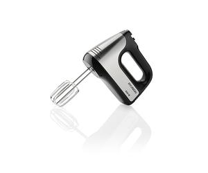 HYUNDAI HM708 - Batidora de mano (5 velocidades, 2 varillas de acero inoxidable y gancho para amasar, 400 W, interruptor de impulso, acero inoxidable/negro)