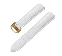 HYUOIND Compatible con la correa de globo azul Cartier Correas for hombres y mujeres Cuero de vaca de grano de lichi Cuero suave Correa accesoria convexa marrón azul(White gold buckle,14x8mm)