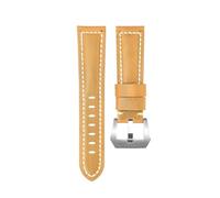 HYUOIND Correa de reloj de cuero for hombres y mujeres, 20mm, 22mm, 24mm, 26mm, Compatible con correa de repuesto for reloj Crazy-Horse Lwather(Yellow-silver buckle,24mm)