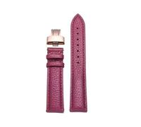 HYUOIND Correa de reloj de cuero Lychee Grain Correa de reloj de piel de vaca vintage Correa de reloj universal unisex Hebilla de mariposa(Fuchsia-Rose gold,24mm)