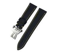 HYUOIND Correa de reloj de cuero y nailon de lona de 22mm y 23mm Compatible con Blancpain Fifty Fathoms 5000 5015 5200, correa de tela con hebilla plegable(Black Yellow-Folding,22mm)