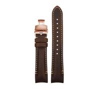 HYUOIND Correa de reloj de piel con extremo curvo for hombre, 22 mm, 20 mm, hebilla de mariposa de piel de vaca mate, color negro, marrón y azul.(Brown-Rose gold,22mm-Width)