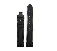 HYUOIND Correa de reloj de piel con extremo curvo for hombre, 22 mm, 20 mm, hebilla de mariposa de piel de vaca mate, color negro, marrón y azul.(Black-Black,22mm-Width)