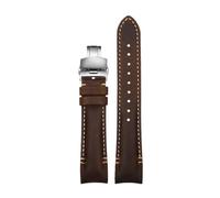 HYUOIND Correa de reloj de piel con extremo curvo for hombre, 22 mm, 20 mm, hebilla de mariposa de piel de vaca mate, color negro, marrón y azul.(Brown-silver,22mm-Width)