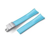 HYUOIND Diseño Extremo curvado CTS FKM Correa de reloj de goma 20 mm 22 mm Hebilla de mariposa de liberación rápida Correa deportiva ajustable Compatible con hombres y mujeres(Sky Blue-Silver,22mm)