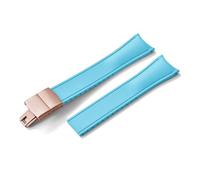 HYUOIND Diseño Extremo curvado CTS FKM Correa de reloj de goma 20 mm 22 mm Hebilla de mariposa de liberación rápida Correa deportiva ajustable Compatible con hombres y mujeres(Sky Blue-Rose Gold,20mm)