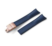 HYUOIND Diseño Extremo curvado CTS FKM Correa de reloj de goma 20 mm 22 mm Hebilla de mariposa de liberación rápida Correa deportiva ajustable Compatible con hombres y mujeres(Blue-Rose Gold,22mm)