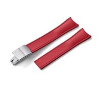 HYUOIND Diseño Extremo curvado CTS FKM Correa de reloj de goma 20 mm 22 mm Hebilla de mariposa de liberación rápida Correa deportiva ajustable Compatible con hombres y mujeres(Red-Silver Buckle,22mm)