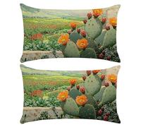 Hyupuanj Funda de cojín Impermeable para Exteriores, Dormitorio Cojines, Sofá Decoración Cojines, Funda de Cojín Cactus Flores, para Jardín, Salón, Cama, Juego de 2 Unidades, 40x60 cm s-1321