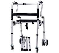 HYY-AA Silla de ruedas de aluminio Walker Formación Rehabilitación andador plegable con un solo botón, almacenamiento portátil, con placa de asiento (Color: Placa de asiento de piel, tamaño: Ruedas)