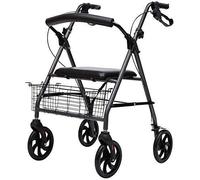 HYY-AA Silla de ruedas ligera plegable de cuatro ruedas Andador Walker con asiento acolchado de piel, Frenos bloqueables, asas ergonómicas, y bolsa de transporte, ayuda a la movilidad limitada, Negro