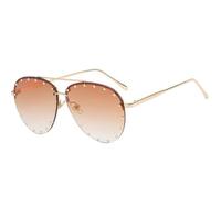 HYYZZC Gafas de sol con diamantes de imitación para mujer, modernas, con degradado de metal, poligonales, sin montura, para exteriores, con protección solar, Grandient tea, de una pieza.