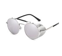 HYYZZC Gafas de sol con protección UV400 para hombre, estilo steampunk, retro, redondas, de metal, con lentes de espejo, para mujer, para fiestas, de moda, color plateado, talla única.