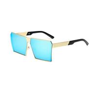 HYYZZC Gafas de sol cuadradas de metal para mujer y hombre, modernas, con montura grande, estilo vintage, doradas, azules, talla única.