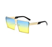 HYYZZC Gafas de sol cuadradas de metal para mujer y hombre, modernas, con montura grande, estilo vintage, doradas, azules y amarillas, talla única.