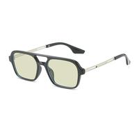 HYYZZC Gafas de sol cuadradas retro con doble puente para mujer, lentes transparentes con protección UV400, de metal, huecas, color negro, amarillo y verde, talla única.