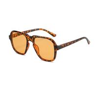 HYYZZC Gafas de sol cuadradas retro para mujer, con lentes transparentes con degradado oceánico, UV400, a la moda, con estampado de leopardo y champán, talla única.