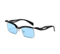 HYYZZC Gafas de sol cuadradas sin montura estilo retro, únicas, a la moda, con lentes oceánicas transparentes, UV400, para hombre, estilo punk, con espejo, color negro y azul, talla única.