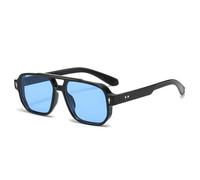 HYYZZC Gafas de sol cuadradas vintage con doble puente para hombre y mujer, lentes de moda con remaches, UV400, color negro y azul, talla única