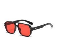HYYZZC Gafas de sol cuadradas vintage con doble puente para hombre y mujer, lentes de moda con remaches, con protección UV400, color negro y rojo, talla única
