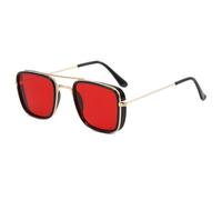 HYYZZC Gafas de sol de moda con montura pequeña de metal, estilo retro, protección UV, color rojo.