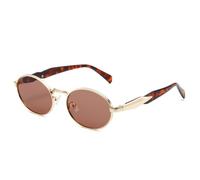 HYYZZC Gafas de sol ovaladas de metal retro para mujer, moda, colores caramelo, UV400, para hombre, estilo punk, para ir de compras, viajar, playa, fiestas, ciclismo, color té dorado, talla única.