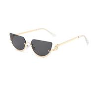 HYYZZC Gafas de sol ovaladas semi sin montura estilo retro de moda para mujer, gafas de sol de viaje con decoración de montura metálica elegante, doradas y grises translúcidas, de una pieza.