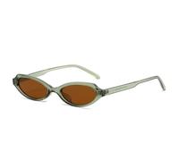 HYYZZC Gafas de sol pequeñas tipo ojo de gato para hombre, con protección UV400, lentes ovaladas verdes a la moda, estilo punk para mujer, color té verde, talla única.