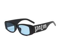HYYZZC Gafas de sol rectangulares con letras punk para mujer, estilo retro, para conducir, estilo vintage, con montura estrecha y protección UV400, color azul.
