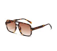 HYYZZC Gafas de sol retro de lujo con doble puente y diseño cuadrado para mujer, con protección UV400, en tonos amarillos y verdes, con degradado de leopardo, talla única.