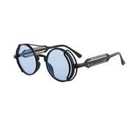 HYYZZC Gafas de sol Steampunk con montura redonda UV400, lentes de colores, para hombre y mujer, estilo retro clásico, color negro y azul, talla única.