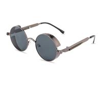 HYYZZC Gafas de sol Steampunk para hombre y mujer, estilo vintage, redondas, de metal, para ir de compras, viajar, playa, fiestas, ciclismo, color gris pistola, talla única