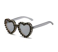 HYYZZC Gafas de sol vintage con forma de corazón rosa y diamantes para mujer, gafas de sol de lujo para mujer, estilo retro hip hop, color gris y negro, talla única