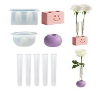 HyzaPhix 2 jarrones moldes de silicona para fundición florero con 5 tubos de ensayo, forma de jarrón redondo, macetas de resina epoxi, jarrones pequeños para estación de propagación DIY, plantas