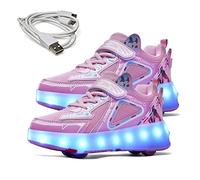 HYZBD Zapatos de Patinaje sobre Ruedas para Niños Zapatos con Luz LED Zapatillas de Cuatro Ruedas con Doble Hilera con Carga USB, Calzado Técnico de Skate para Niños Niñas,Pink-36EU