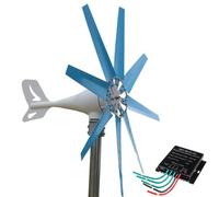 HYZHANHONG 48V,Kit de generador de turbina eólica sin Ruido de 12000 W, Kit de generador eólico de 12 V-220 V 8 Palas con Controlador para el hogar o el Campamento (Azul)