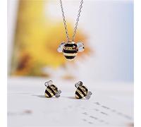 HYZSM 925 Sterling Silver Bee Necklace Women's Jewelry Gift, Golden Bee Necklace, Bee Inspired Silver Gold Bumblebee Necklace (Necklace Earrings)
