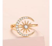 HYZSM Dainty Star and Crescent Moon Open Ring,I Will Always Protect You Moon and Star Ring,Adjustable Moon Ring with Crystal, Jewelry Gift for Friend, Mother, Daughter, Lover (Gold)