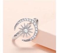 HYZSM Dainty Star and Crescent Moon Open Ring,I Will Always Protect You Moon and Star Ring,Adjustable Moon Ring with Crystal, Jewelry Gift for Friend, Mother, Daughter, Lover (Silver)