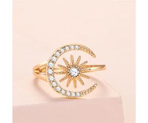 HYZSM Dainty Star and Crescent Moon Open Ring,I Will Always Protect You Moon and Star Ring,Adjustable Moon Ring with Crystal, Jewelry Gift for Friend, Mother, Daughter, Lover (Gold)