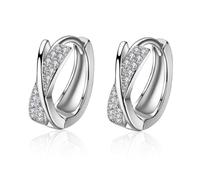 HZAOPZE 1 par Pendientes "Amor Entrelazado", Pendientes de aro pequeños para mujer, aros con bisagras doble línea creados con cristales austriacos con circonita cúbica, Con bolsa de terciopelo, plata