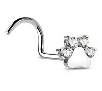 HZAOPZE 1pcs Piercing de Nariz G23 Titanio Sólido 20g, Forma de S, Plata de Ley, Piercing para la Nariz, Joyería Titanio para el Cuerpo, Circonia Cúbica, Estilo Garra de Oso